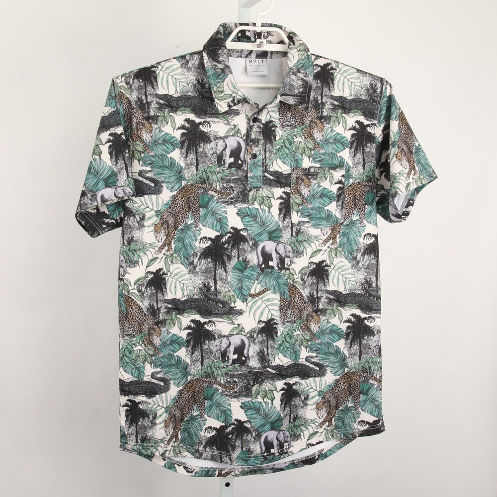 BYLT Men's L Printed Polo Shirt Jungle Safari Elephant Leopard Crocodile - Picture 2 of 11
